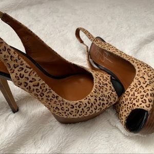 Leopard Suede Peep Toe Heels
